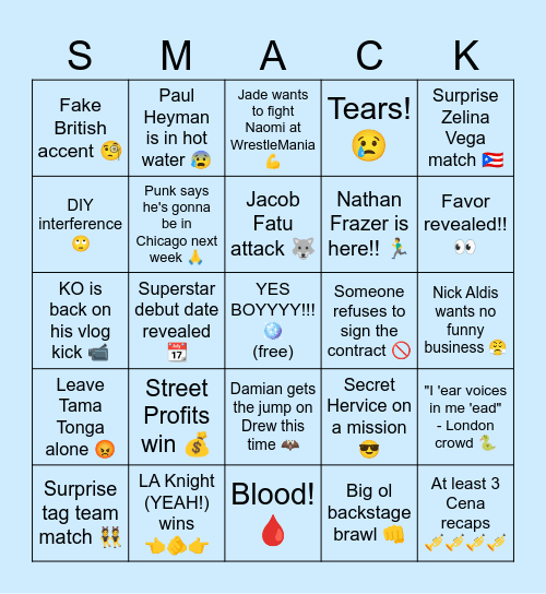 Friday Night SmackDown 3/28/25 Bingo Card