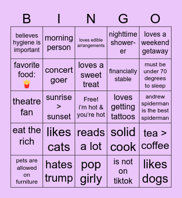 compatibility bingo Card