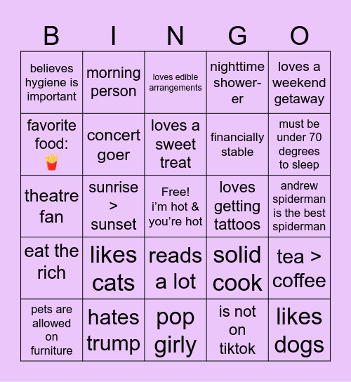 compatibility bingo Card