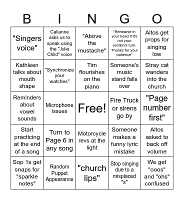 Rehearsal-Palooza BINGO Card