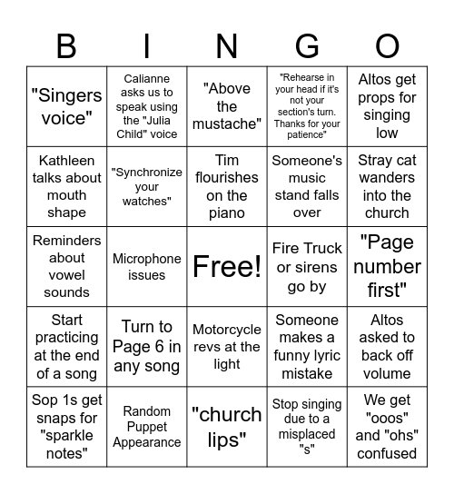 Rehearsal-Palooza BINGO Card