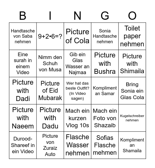 Family Bingo Card