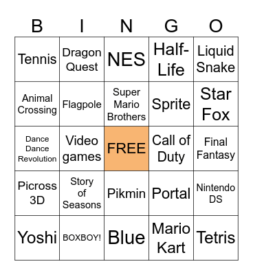 Nintendo Games Bingo Card