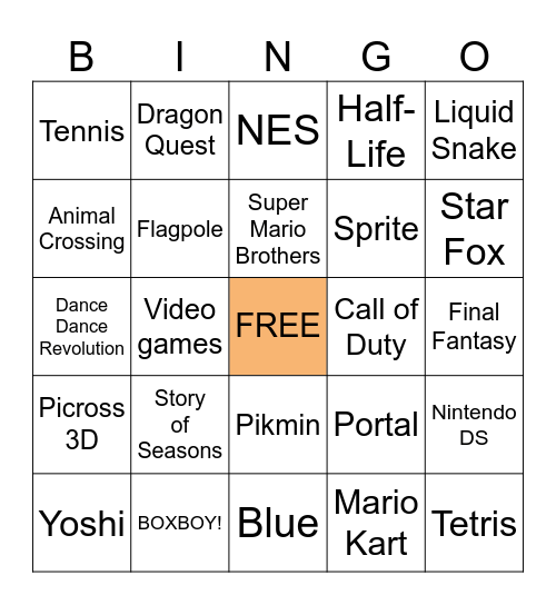 Nintendo Games Bingo Card