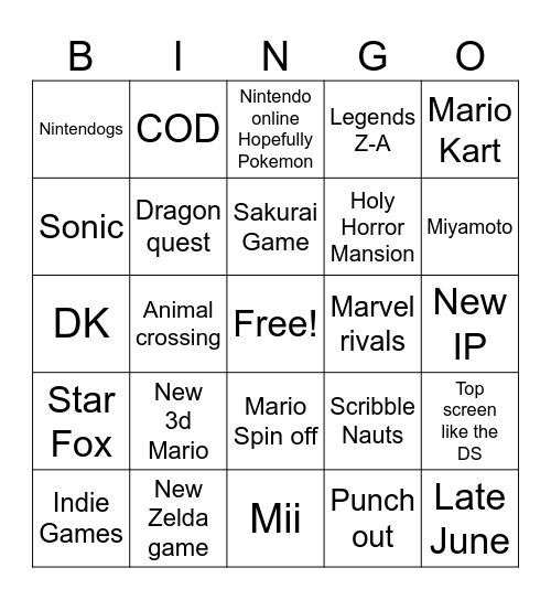 Switch 2 Direct Bingo Card