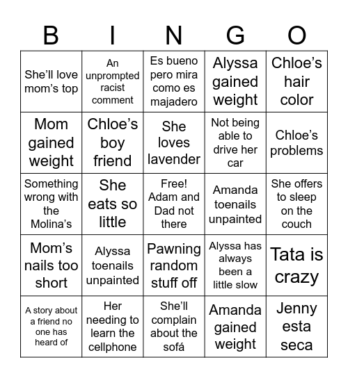 Aba Trip Bingo Card