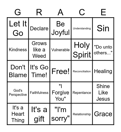 Forgiveness Bingo Card