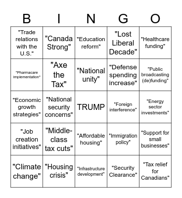 The Leaders' Debate Bingo Card