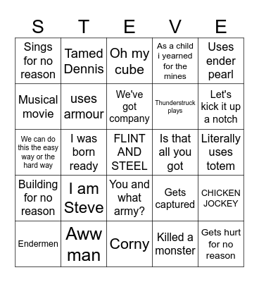 A Minecraft movie Bingo Card