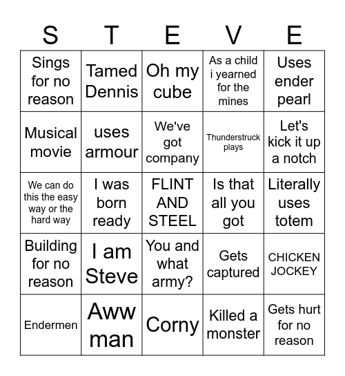 A Minecraft movie Bingo Card