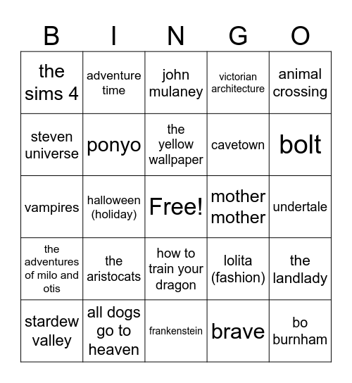 vivian Bingo Card