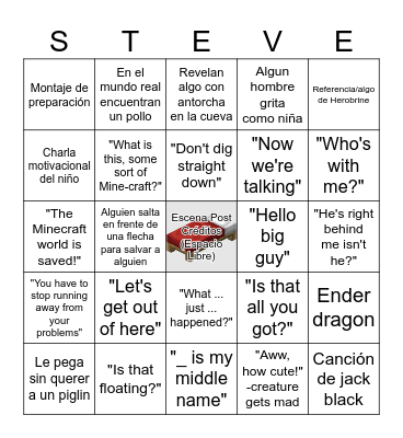 Minecraft Movie Bingo! Bingo Card