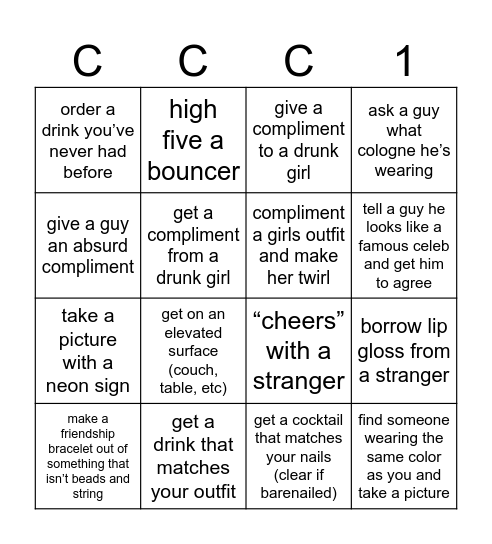 CCC General Meeting #1 Bingo Card