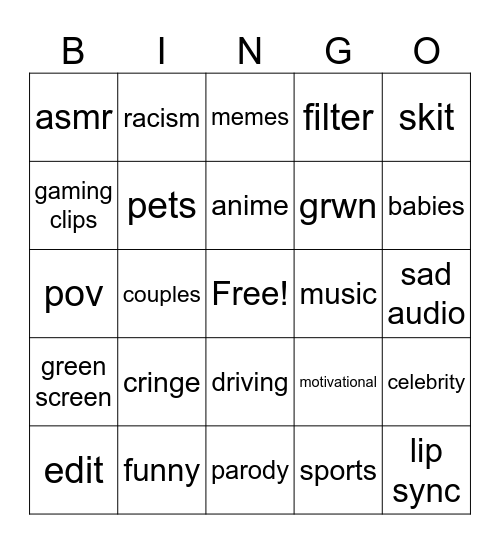Untitled Bingo Card