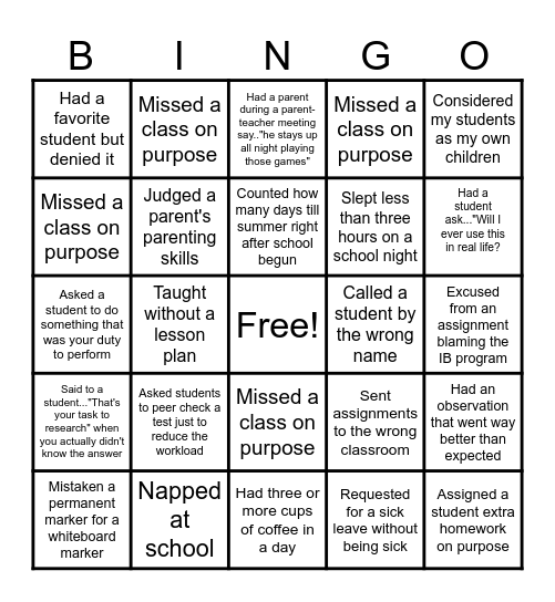 Never have I ever... Bingo Card