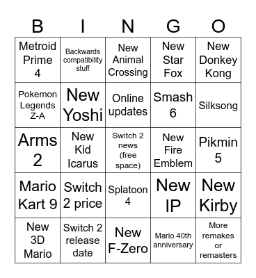 Switch 2 Direct Bingo Card