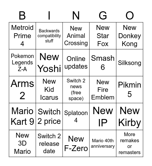Switch 2 Direct Bingo Card