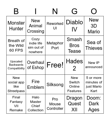 Switch 2 Direct Bingo Card