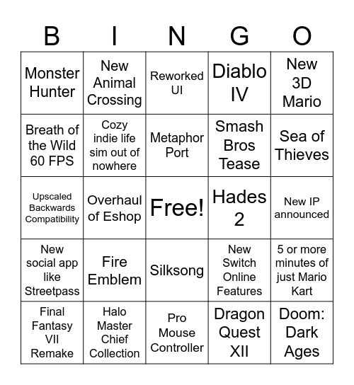 Switch 2 Direct Bingo Card