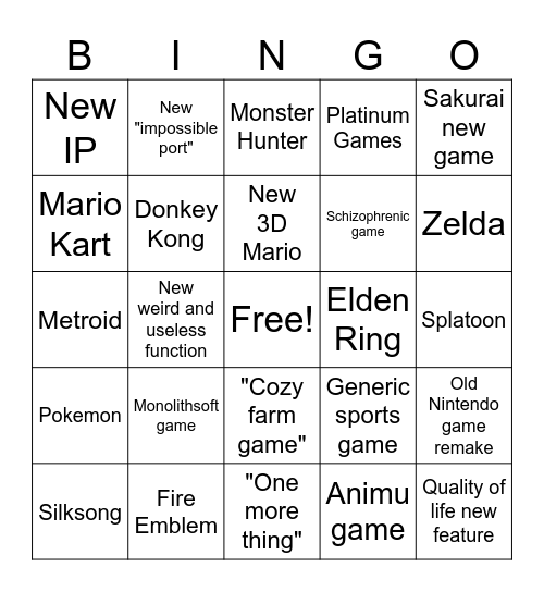 Switch 2 Direct Bingo Card