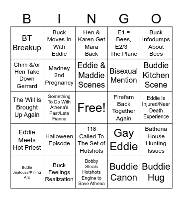 911 Season 8 Bingo Card