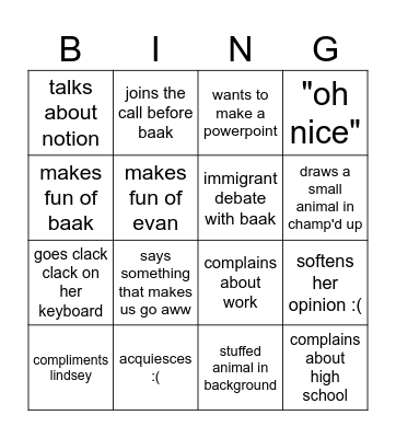 Mayuri Behavior Bingo Card