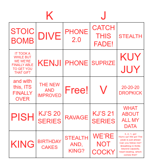 KJ Bingo Card