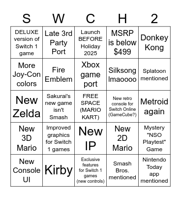 Switch 2 Direct Bingo 2025-4-2 Bingo Card