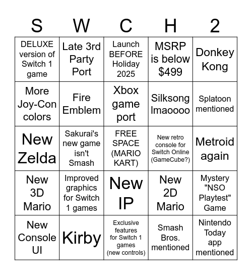 Switch 2 Direct Bingo 2025-4-2 Bingo Card