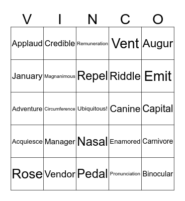 Derivatives Bingo Card