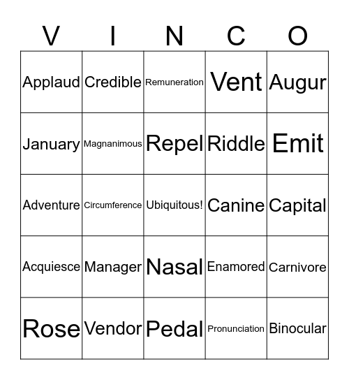 Derivatives Bingo Card