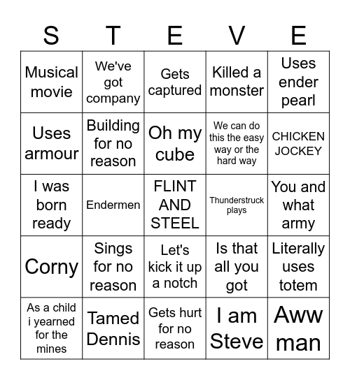 A Minecraft movie bingo Card