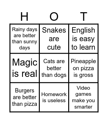 HOT TAKES Bingo Card