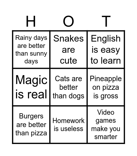 HOT TAKES Bingo Card