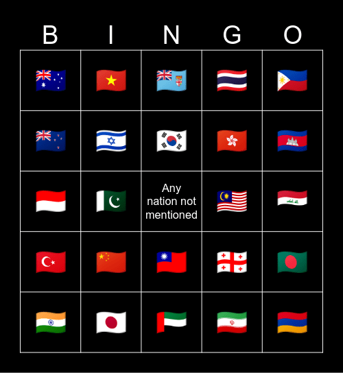 Theme: Asia & Oceania Bingo Card