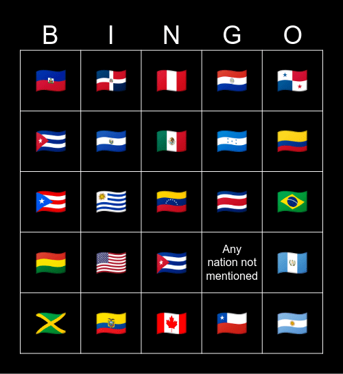 Theme: North & South America Bingo Card