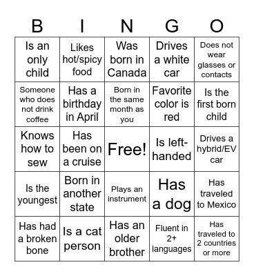 Mingle Bingo Card