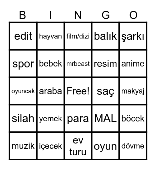 YT shorts Bingo Card