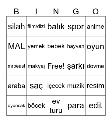 YT SHORTS Bingo Card