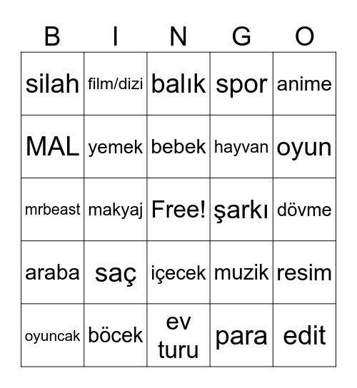 YT SHORTS Bingo Card