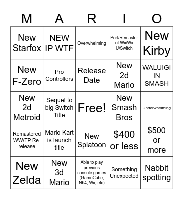 Switch 2 direct Bingo Card