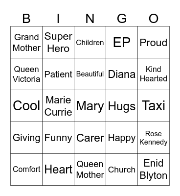 St Isan's Mothering Sunday Bingo Card