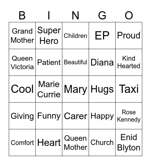 St Isan's Mothering Sunday Bingo Card