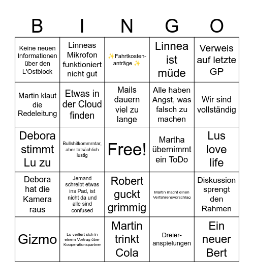 Das Sitzungsbingo Card