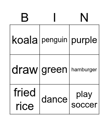 Week4-1 Elementary Bingo Card