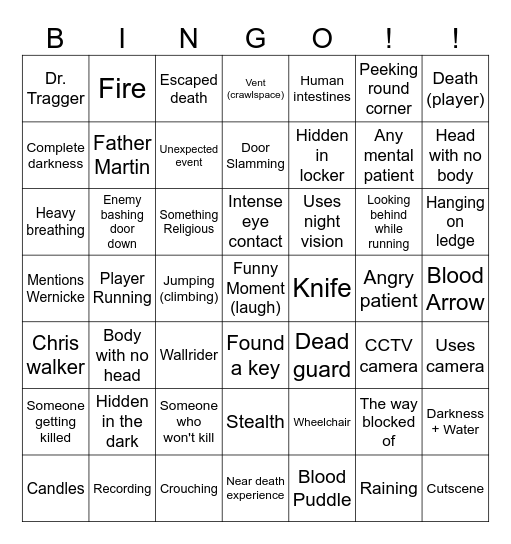 JackSepticEye Outlast Bingo!! Bingo Card
