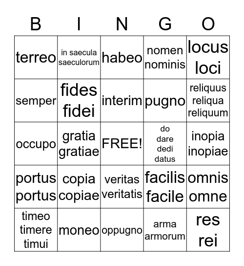 LATIN Bingo Card