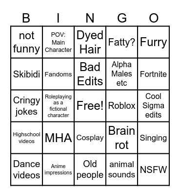 Cringe Bingo Card