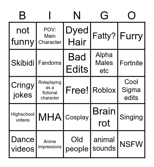 Cringe Bingo Card
