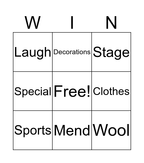 Vocabulary Bingo Card